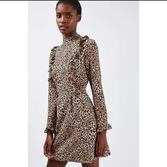 Topshop Petite Animal Print Ruffle Mini Dress - Picture 3 of 8